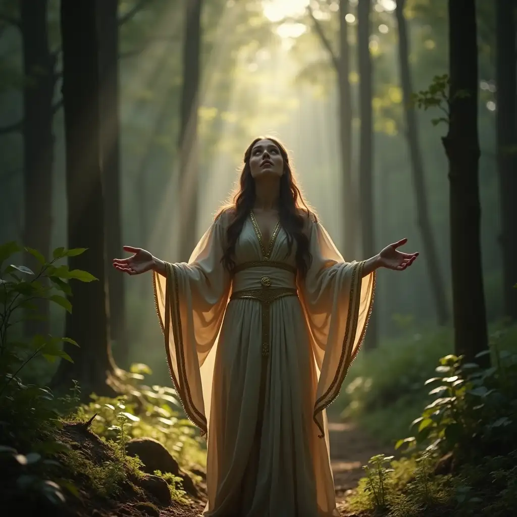 Young-Woman-in-RomanInspired-Clothing-in-Mystical-Forest-Setting