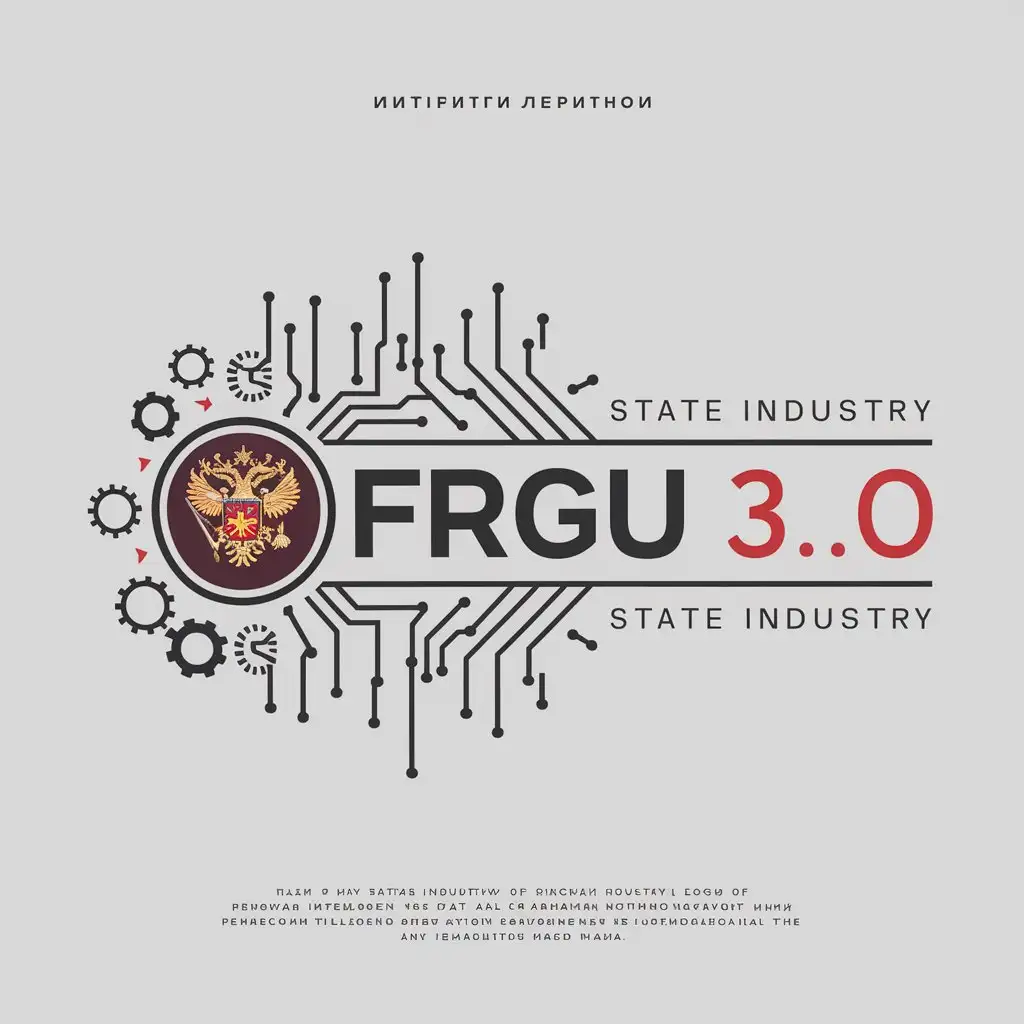 a logo design,with the text "FRGU 3.0", main symbol:Coat of arms of Russia, FGIS FRGU, artificial intelligence, machine readability,complex,be used in State industry,clear background