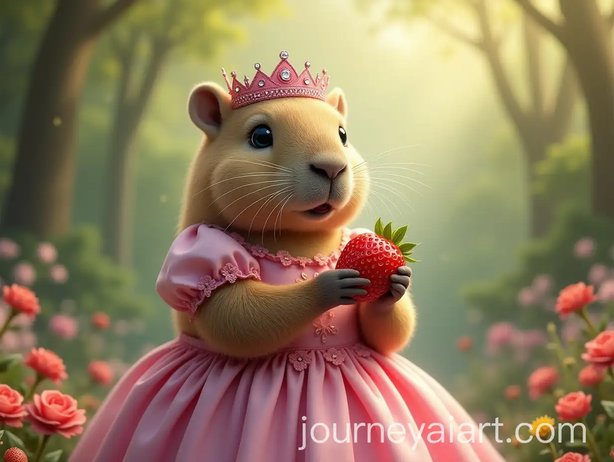 Capybara-Princess-in-a-Lush-Garden-with-Strawberry