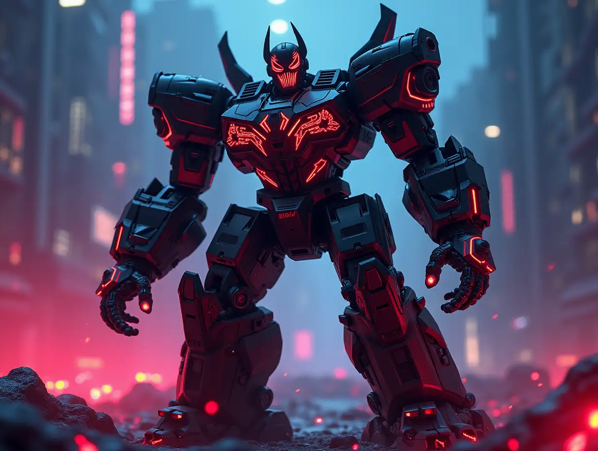 Black venom neon transforms into a giant robot