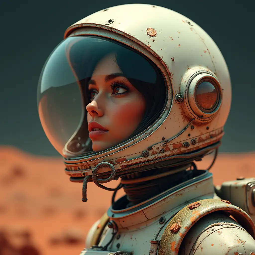 Steampunk cyborg astronaut portrait from Mars