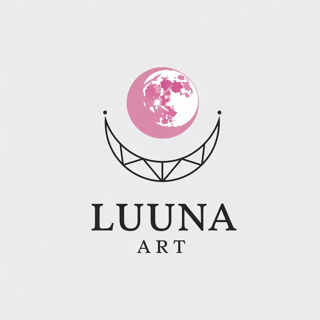 a vector logo design,with the text "Luuna art", main symbol:Moon full in pink color,Minimalistic,be used in Art and creativity, epoxy resin industry,clear background