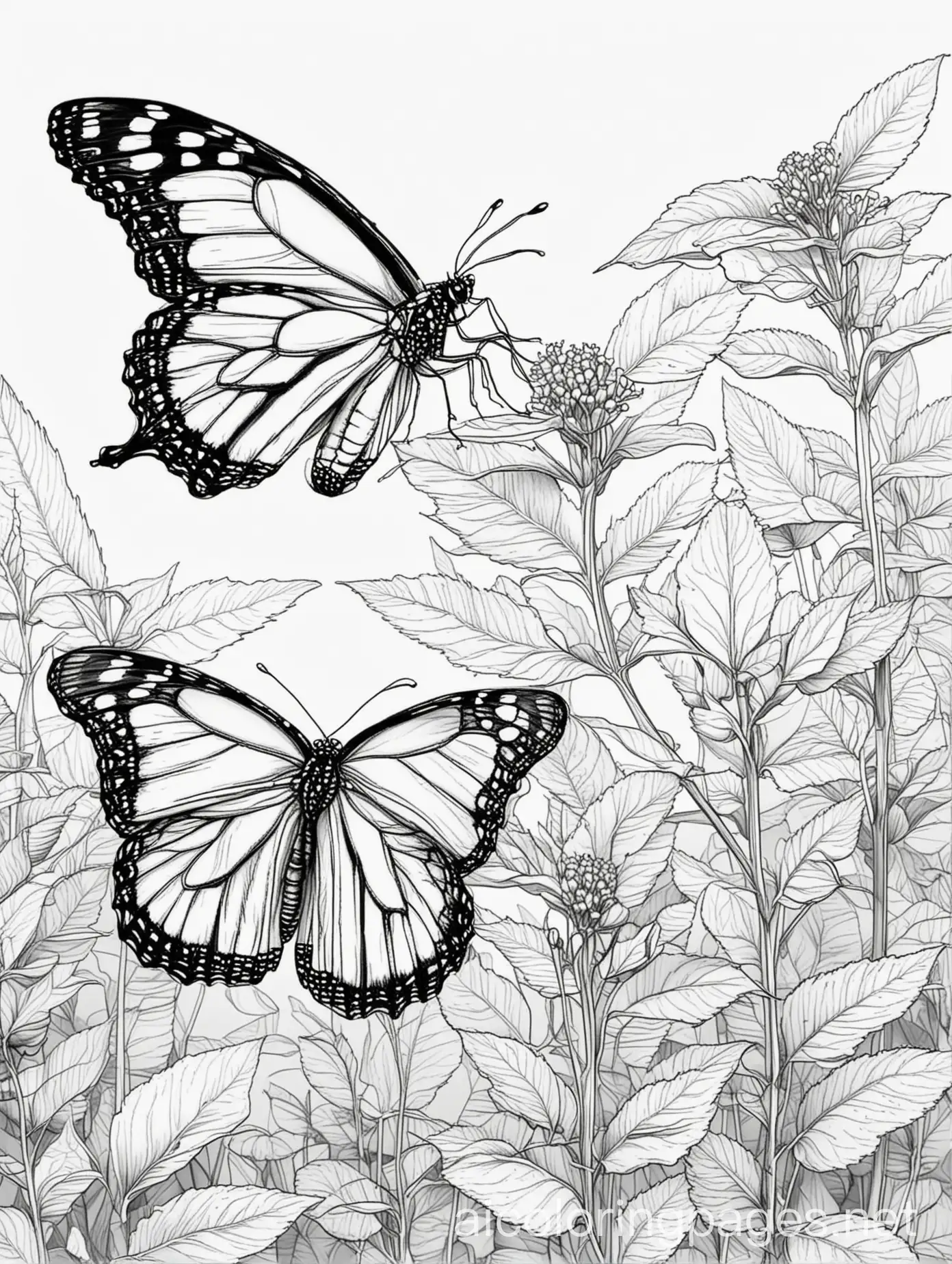 Monarch-Butterflies-Coloring-Page-with-Ample-White-Space