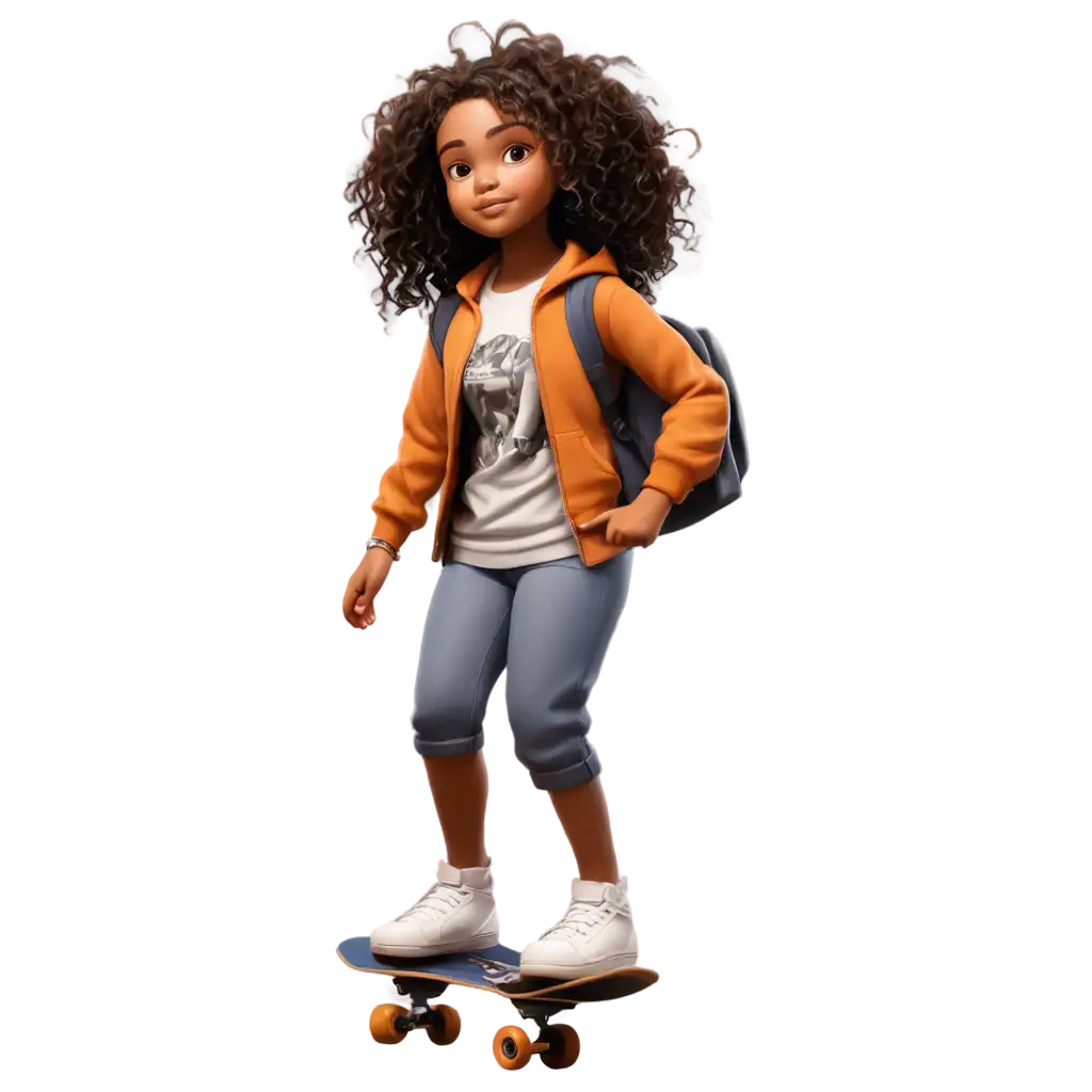 Digital-3D-Art-PNG-African-American-Girl-with-Bible-on-Skateboard