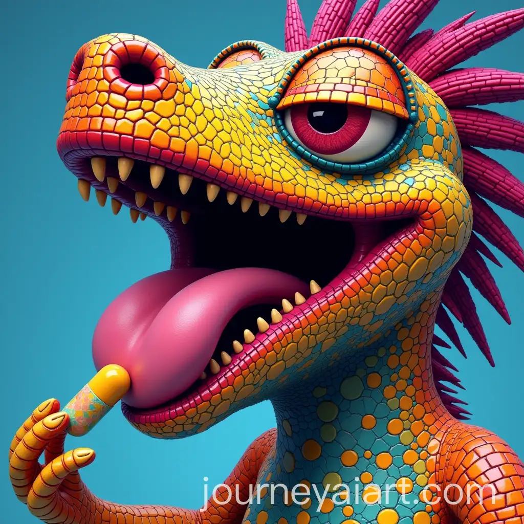 Psychedelic-Animal-Character-with-Colorful-Mosaic-Skin-and-Open-Mouth