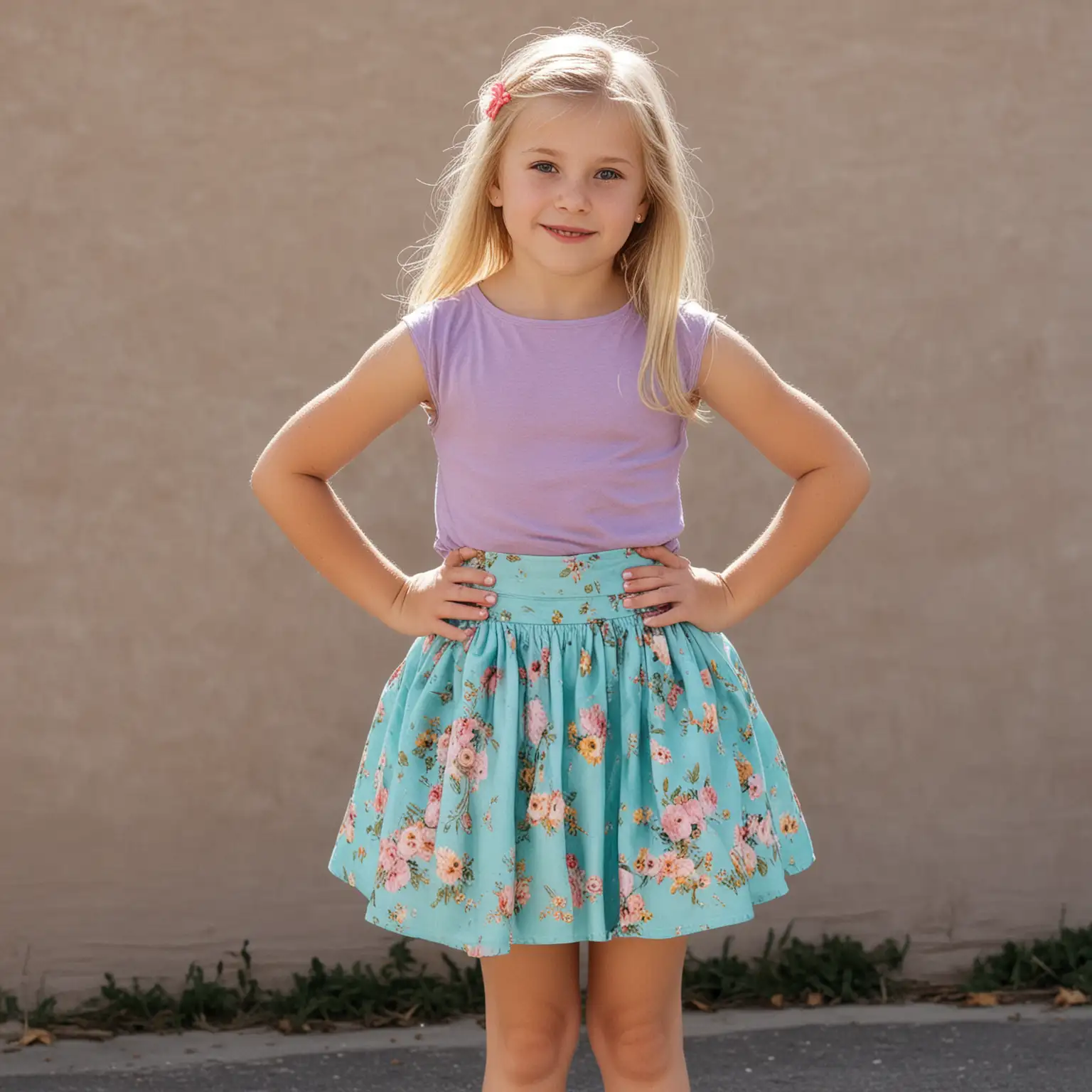 10 year old little blonde girl in skirt