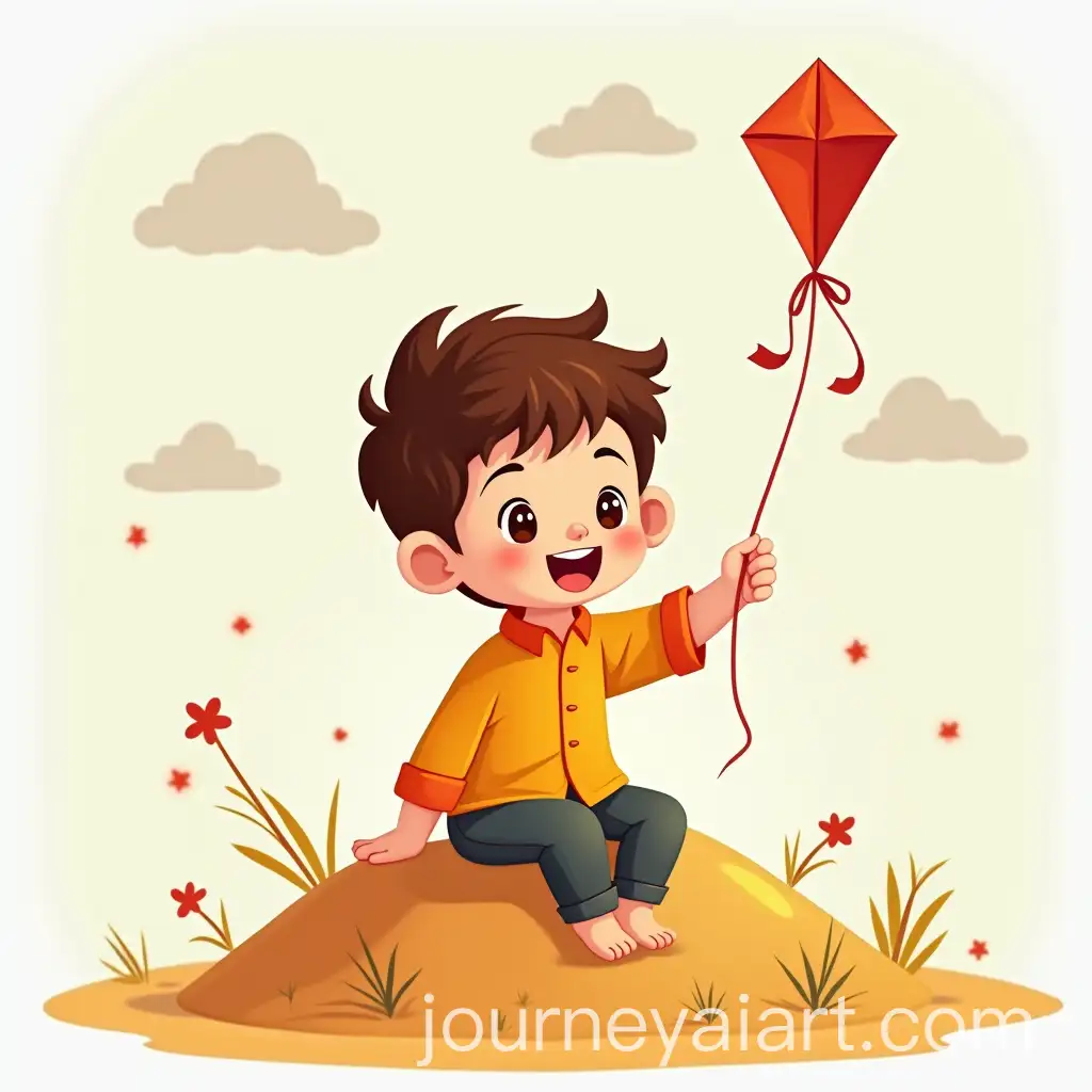Animated-Cute-Little-Boy-with-Kite-Sitting-on-Happy-Makar-Sankranti-Stylish-Font
