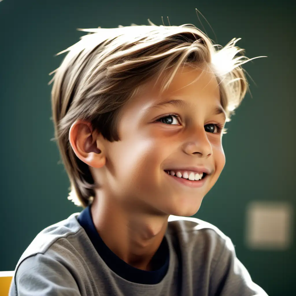 Hyper Realistic Portrait of a TenYearOld Boy with Sunlit School Photo Setting