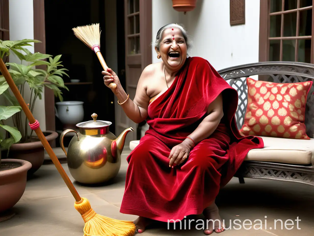 Joyful Indian Matriarch in Luxurious Garden Courtyard