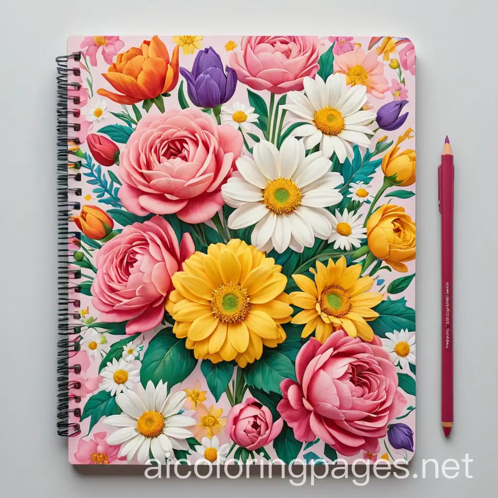 Lively-Floral-Composition-Notebook-Cover-with-Roses-Peonies-Daisies-and-Tulips