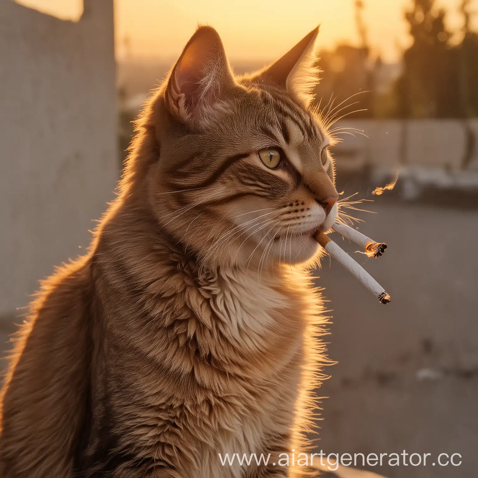 Cat-Smoking-Cigarette-at-Sunset