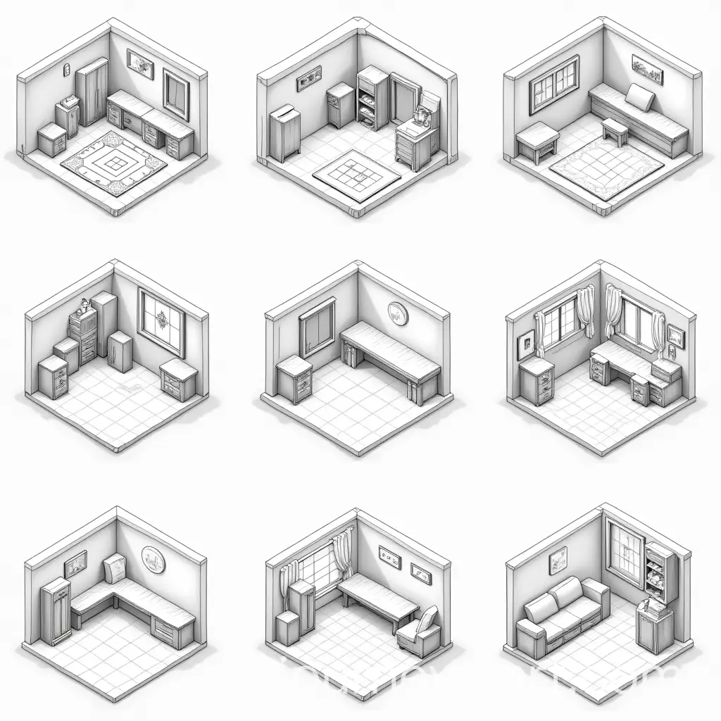 Monochrome-Isometric-Game-Sprites-with-RPG-Furniture-Concepts