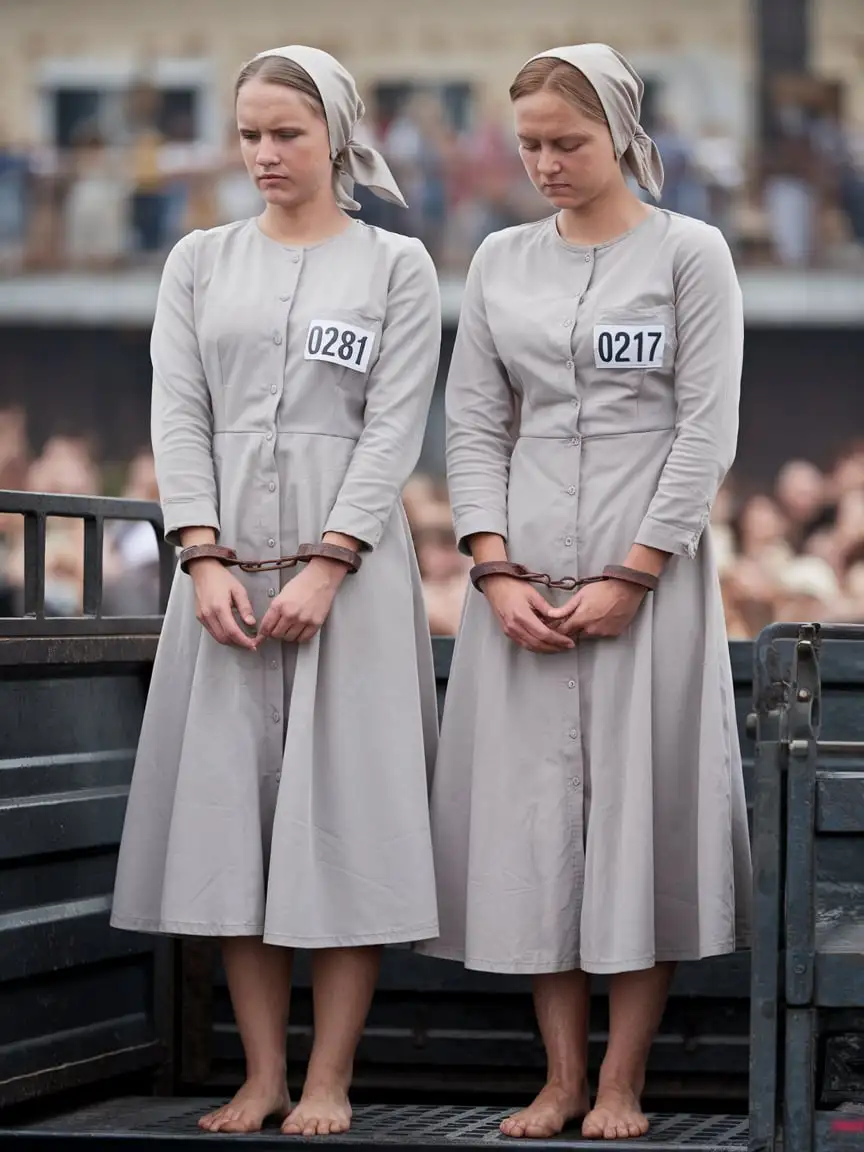 Busty Prisoner Women on Truck in 1950s Polish Town Square