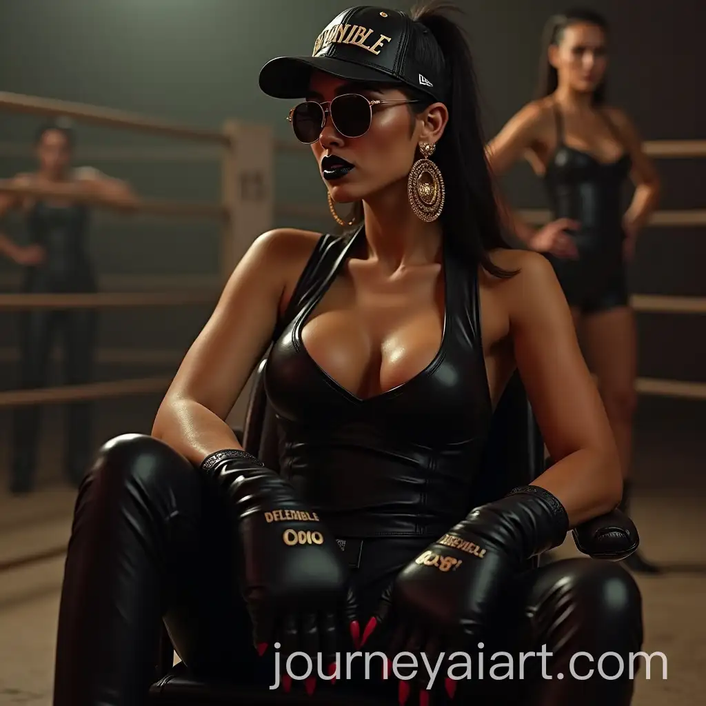 Female-Boxer-in-Black-Latex-Catsuit-Ready-for-the-Fight