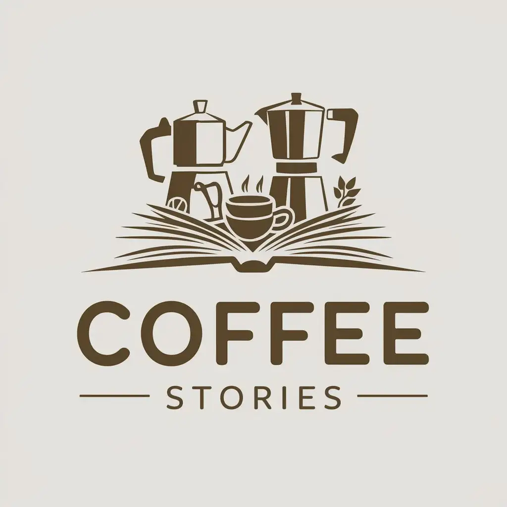 LOGO-Design-For-Coffee-Stories-Open-Book-with-Coffee-Equipment-Theme