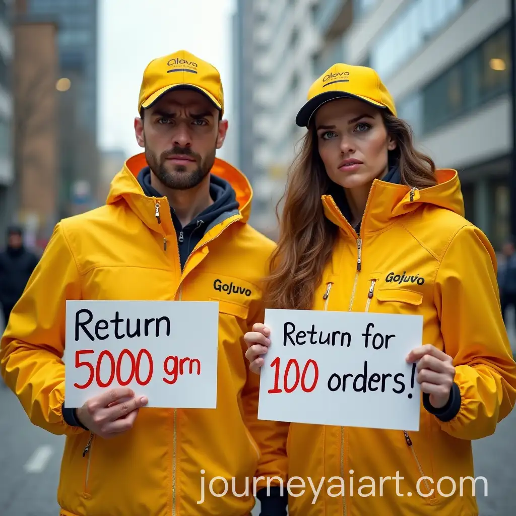 Angry-Delivery-Couriers-Protesting-in-a-Modern-City-with-Protest-Signs
