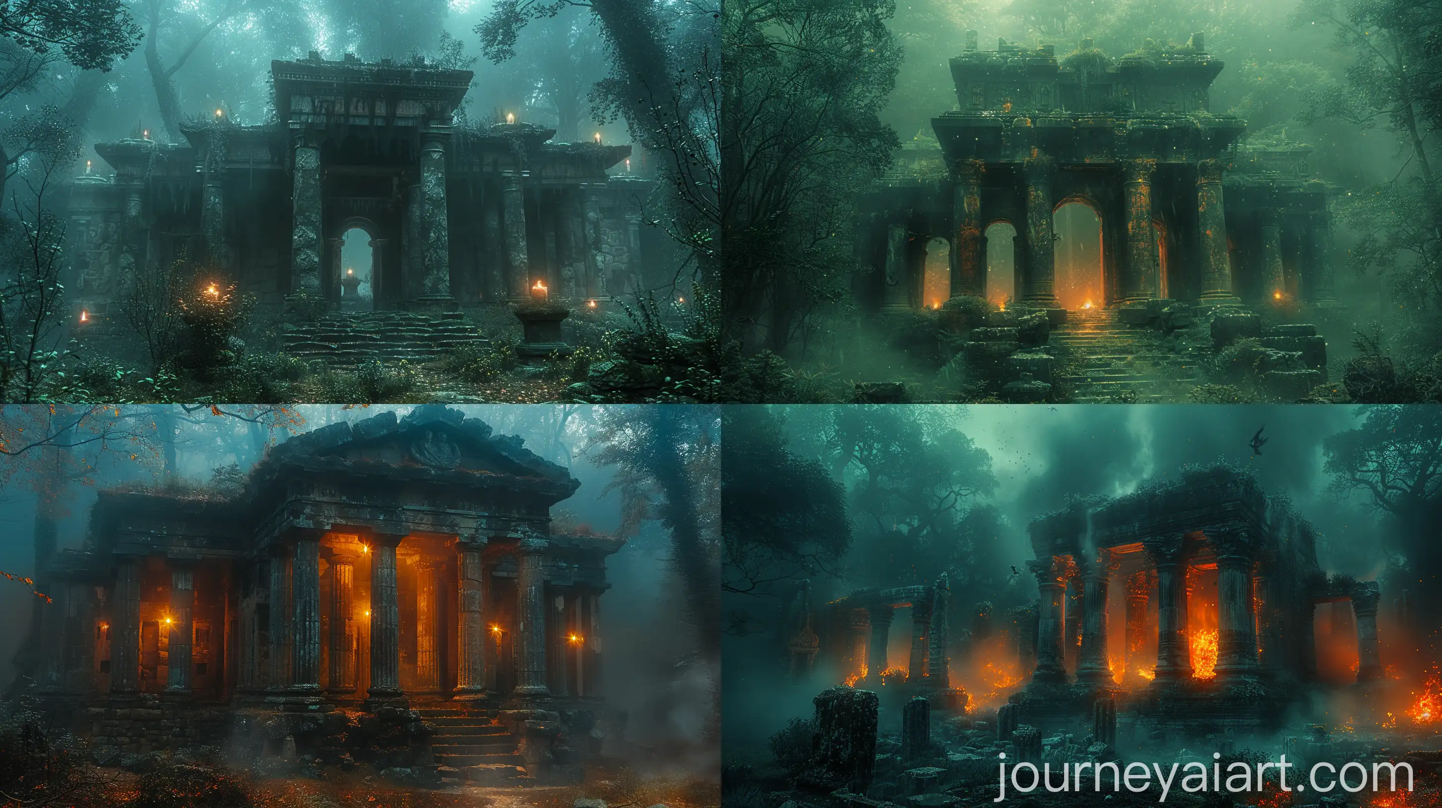 Fantasy-Temple-Illuminated-by-Magic-Light-in-Enchanted-Forest