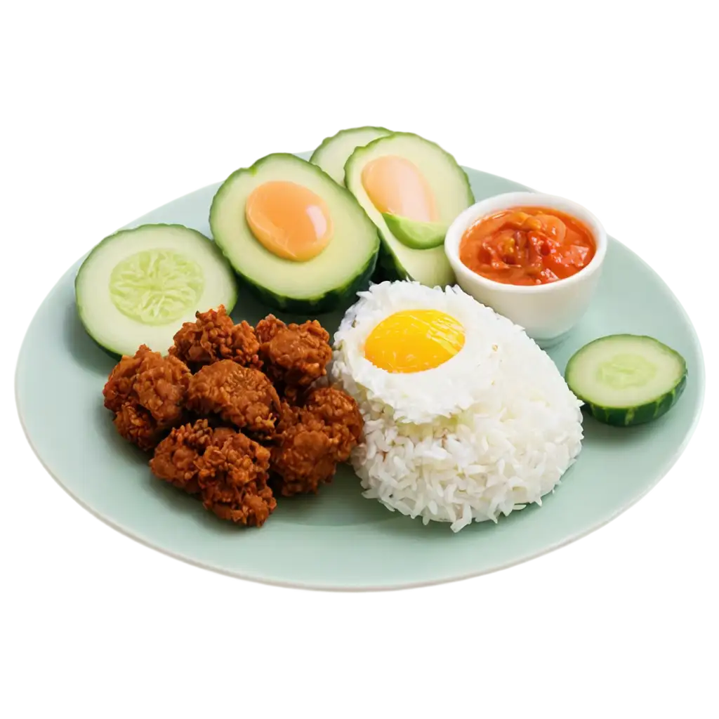 HighQuality-PNG-Image-of-Nasi-Uduk-with-Boiled-Egg-Fried-Tempe-and-Cucumber-Salad-for-Culinary-Visuals