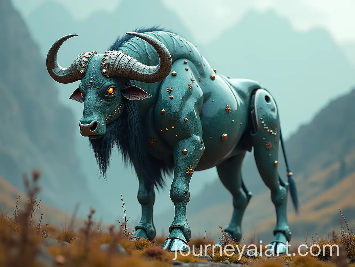 Futuristic-Mechanical-Buffalo-in-Ornamental-Crystal-Landscape