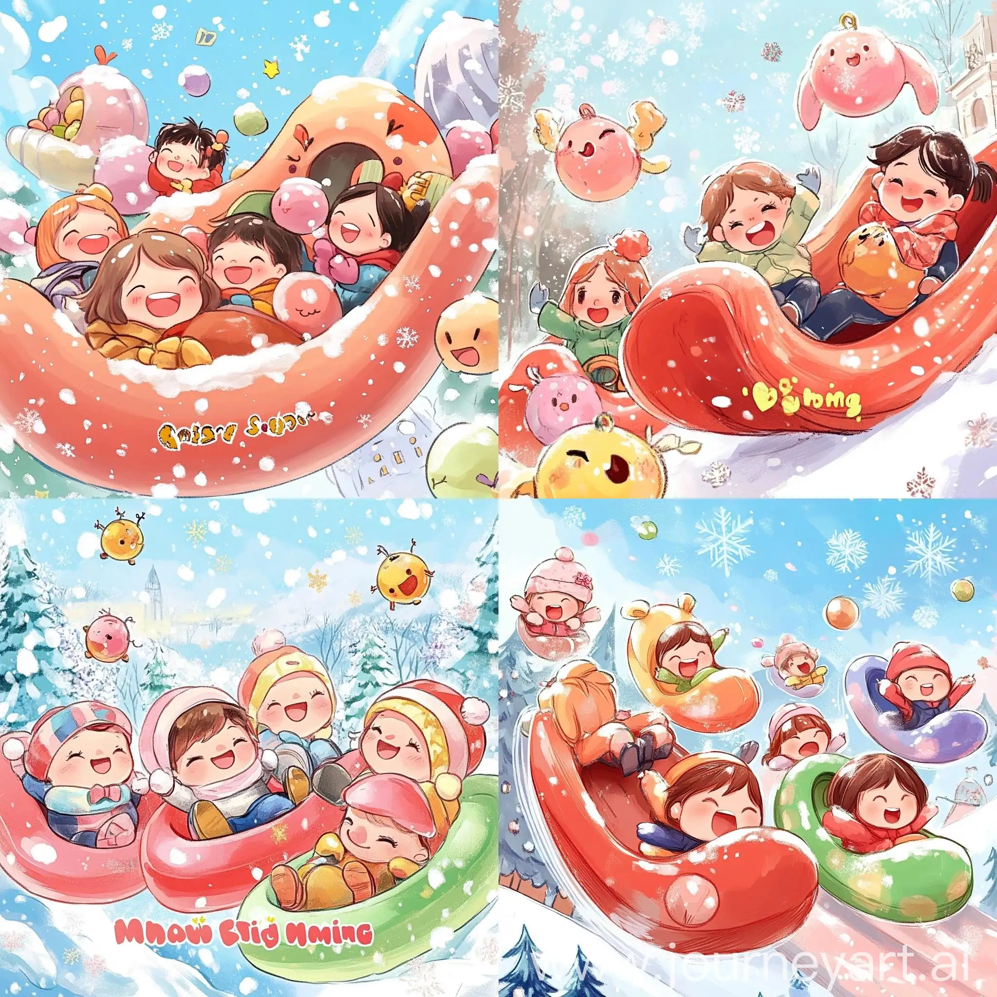 Children-Sledding-in-Winter-Wonderland