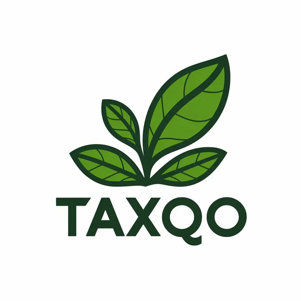 a vector logo design,with the text "TaxQo", main symbol:green Tea leaf,Moderate,be used in Others industry,clear background