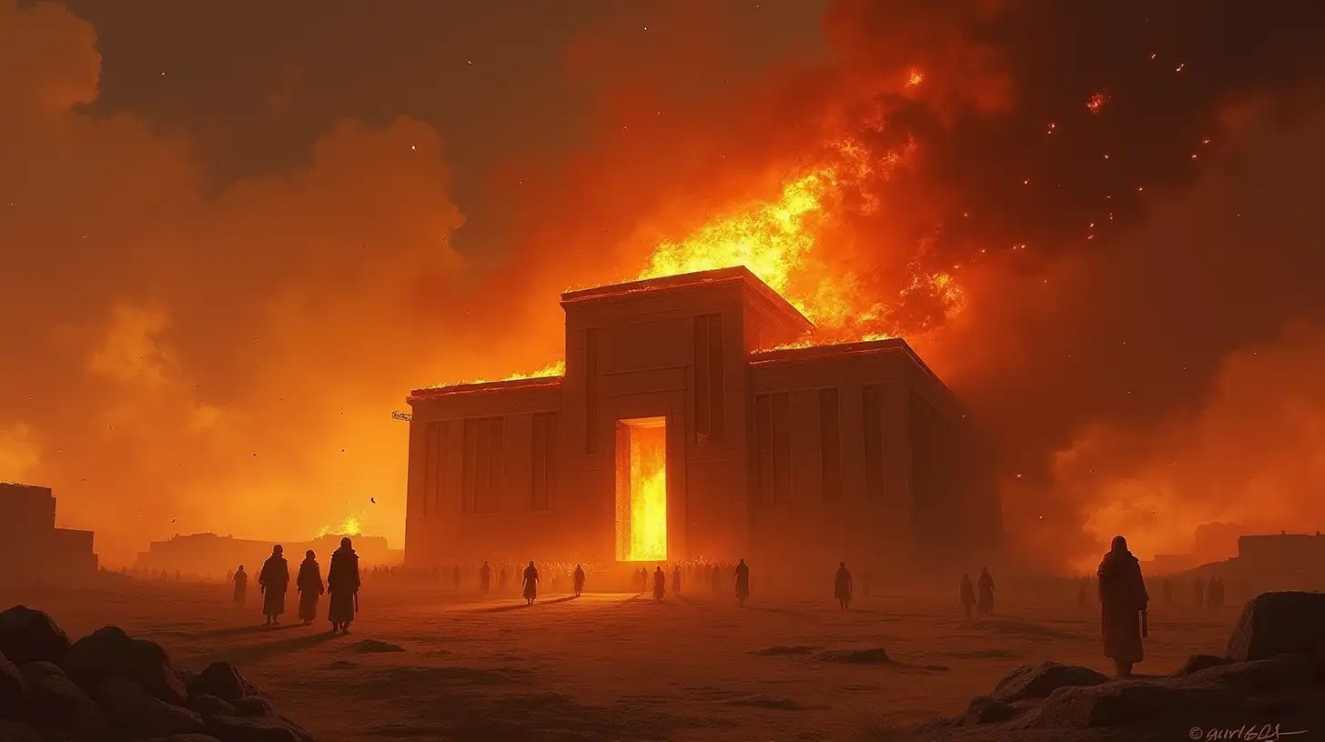 Destruction of Solomons First Temple in Flames