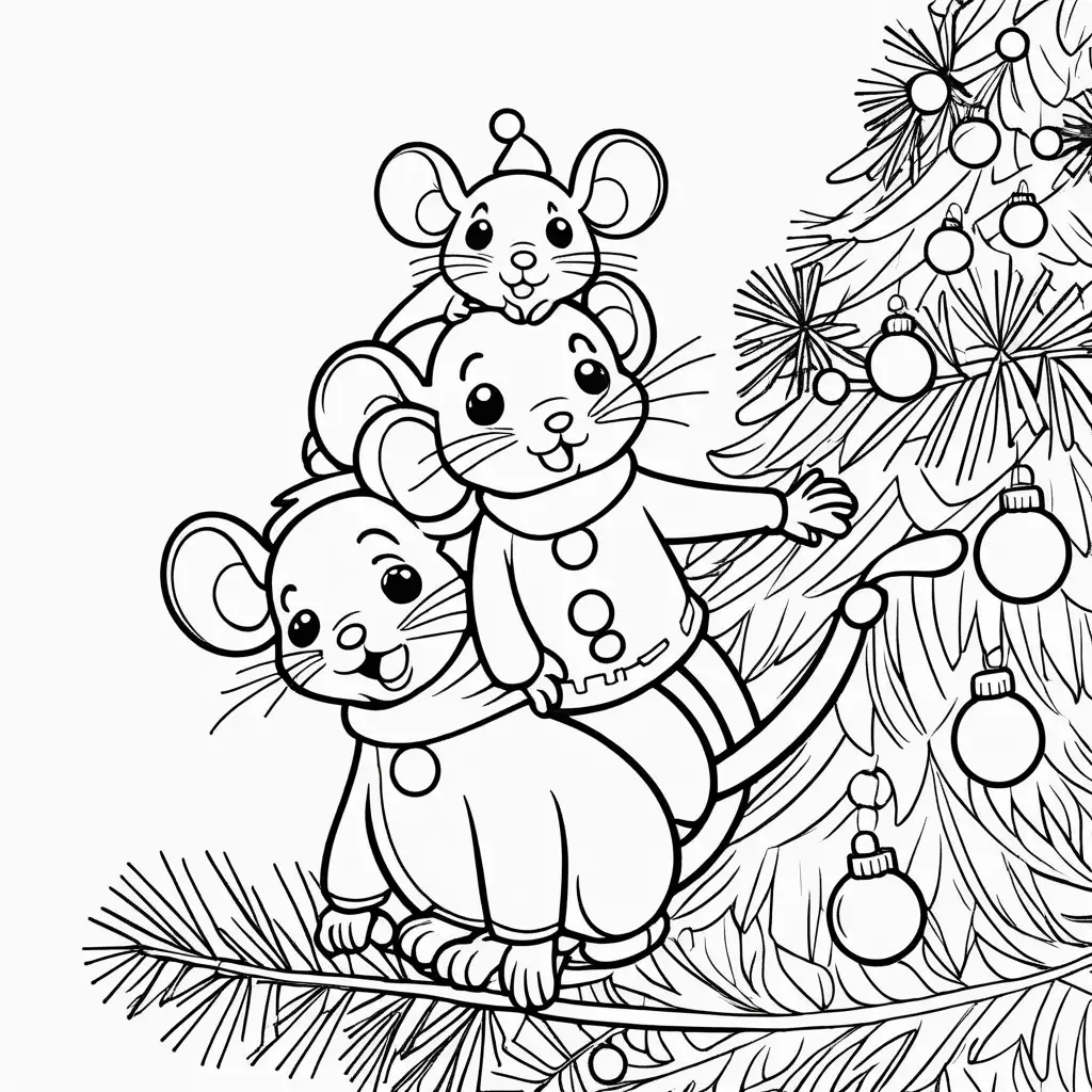 Adorable Mouse Decorating Christmas Tree with Ornament