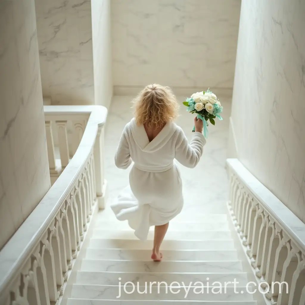 Blonde-Bride-in-Wedding-Gown-Running-Up-Luxurious-Marble-Stairway