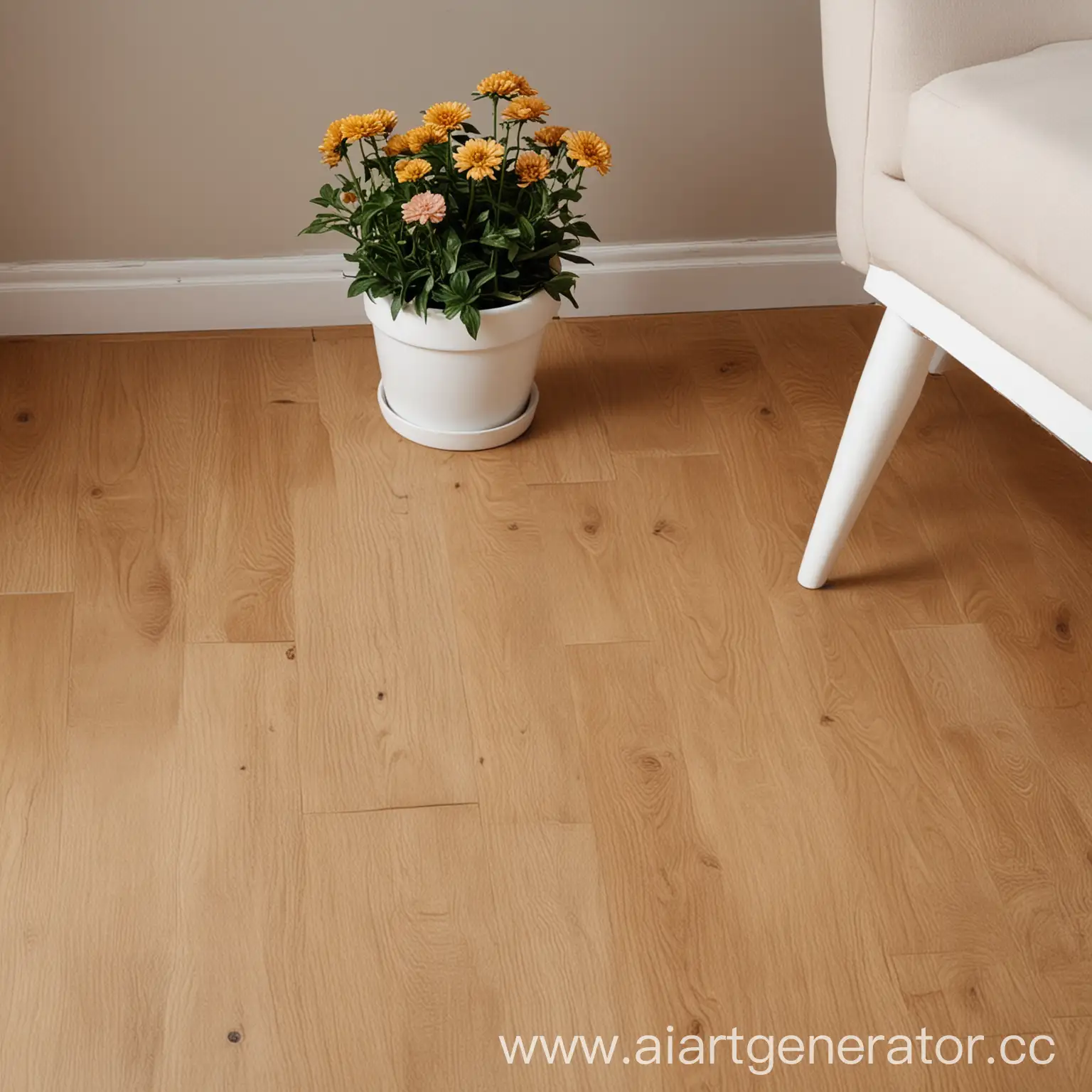 Interior-Design-with-White-Chair-and-Flower-Pot-on-Light-Brown-Floor