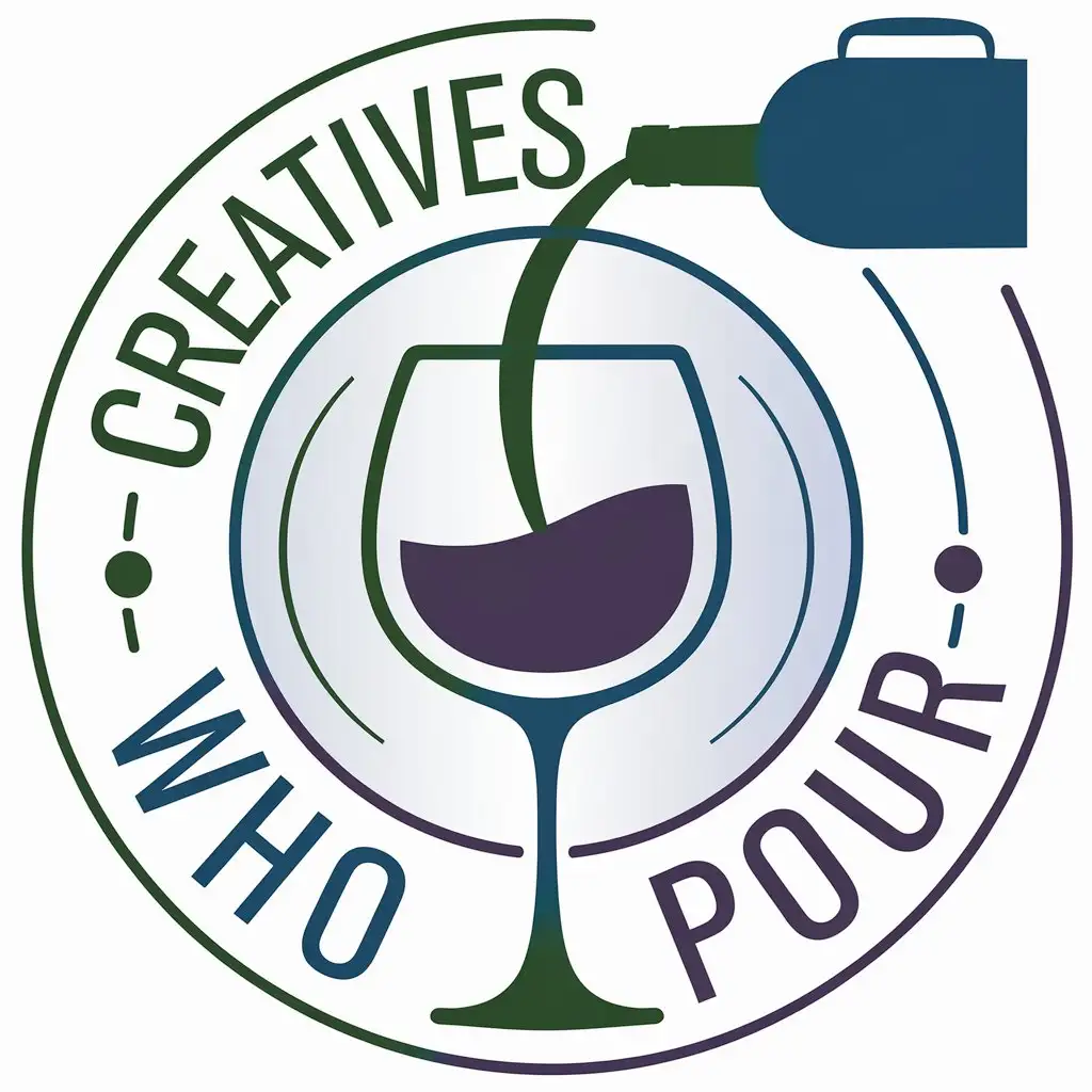 LOGO Design for Creatives Who Pour Liquid Pouring into Wine Glass with Green Blue Purple Theme