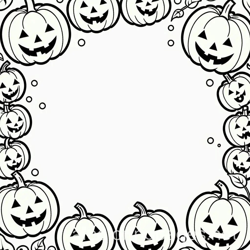 Pumpkins smiling , Coloring Page, black and white, line art, white background, Simplicity, Ample White Space. The background of the coloring page is plain white to make it easy for young children to color within the lines. The outlines of all the subjects are easy to distinguish, making it simple for kids to color without too much difficulty