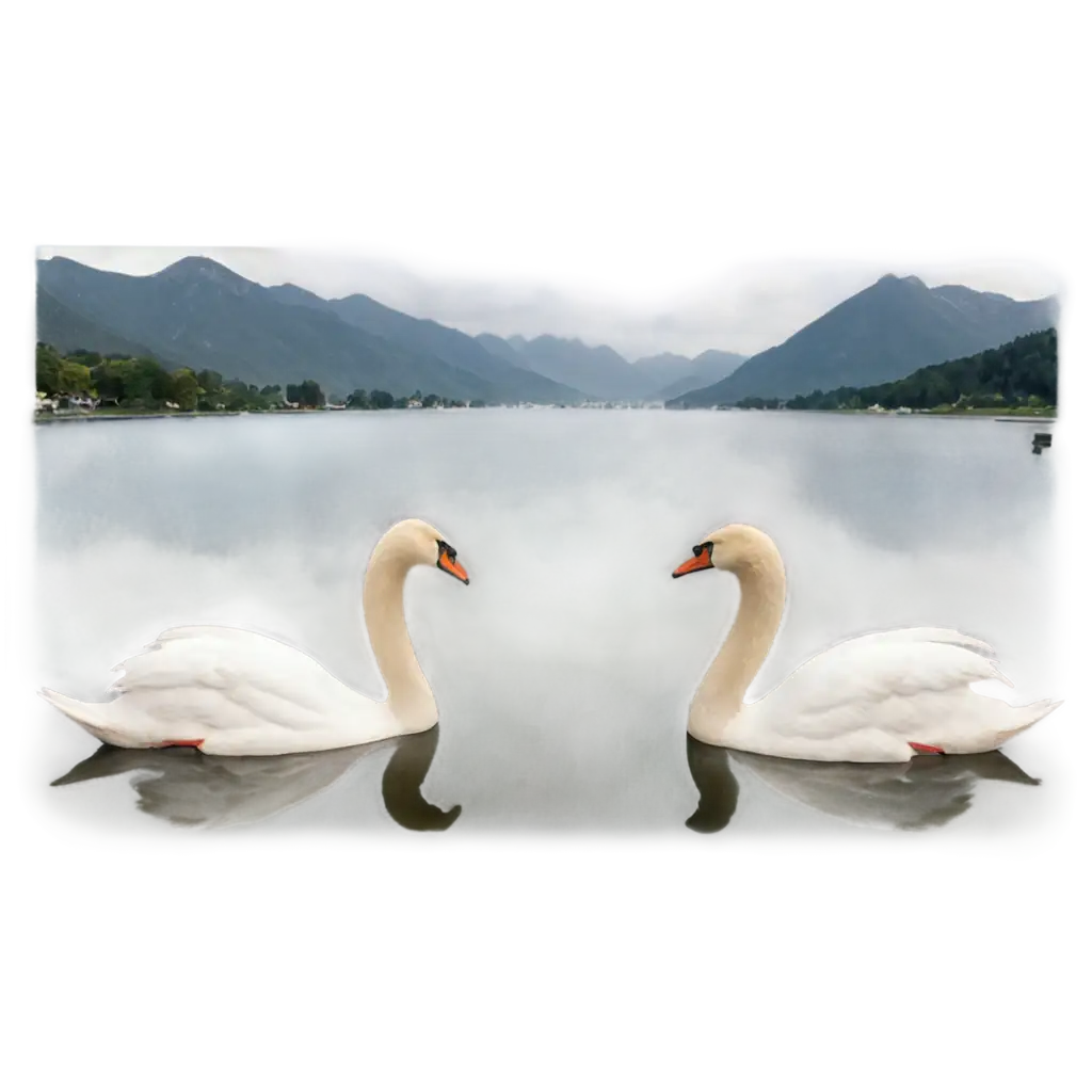 Stunning-PNG-of-Two-Swans-Facing-Each-Other-in-a-Serene-Lake-with-Mountain-View