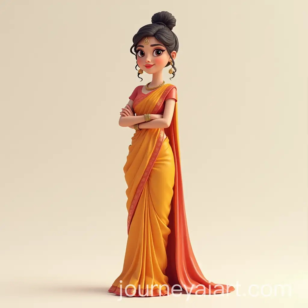 Elegant-Woman-in-3D-Cartoon-Saree