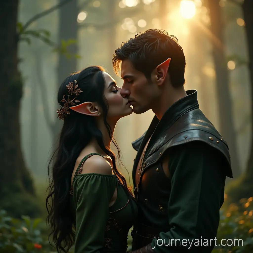 Elven-LoversElven-Lovers-in-Forest-Kissing-in-Enchanted-Forest-at-Dawn