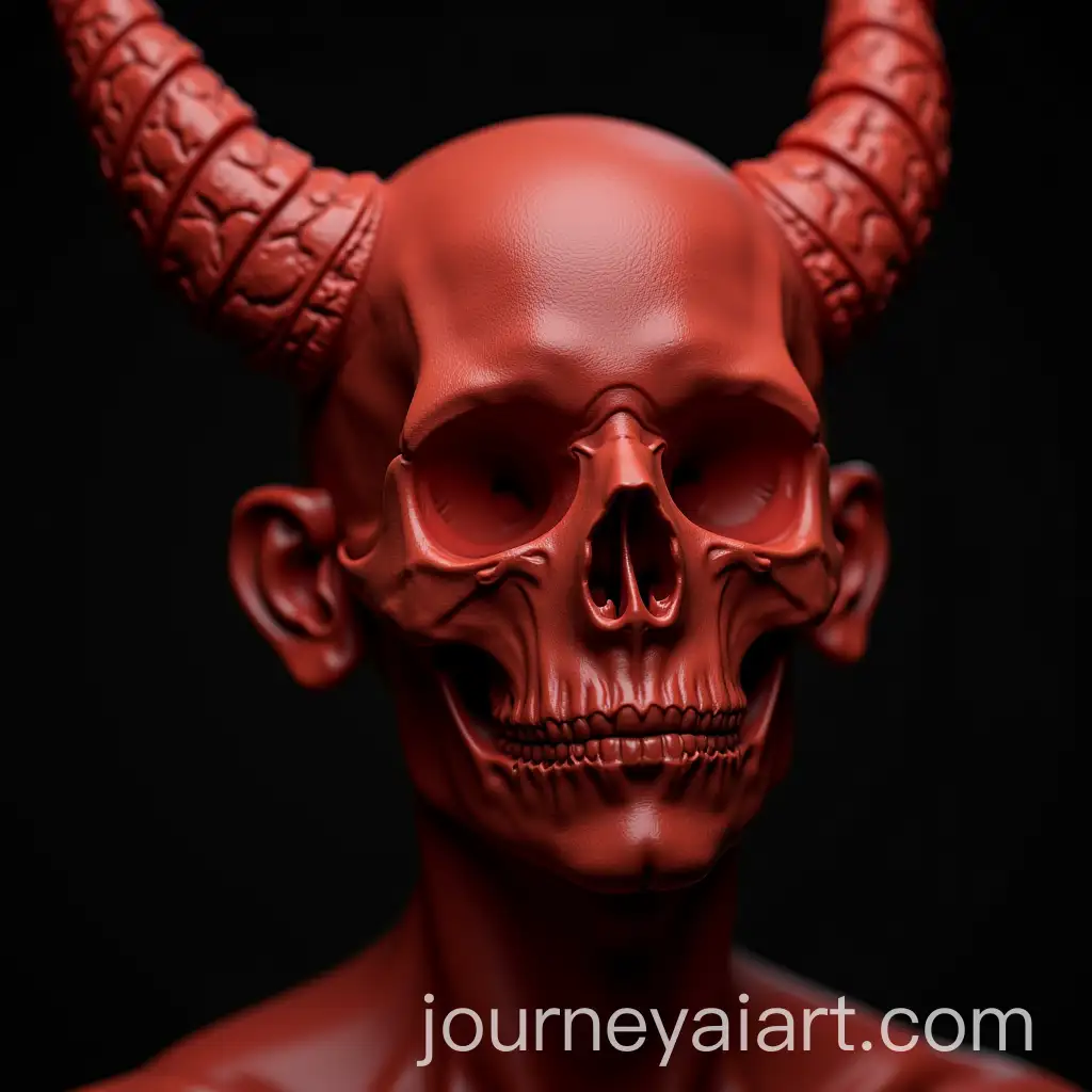 Crimson-Resin-Fusion-Sculpture-of-Human-Female-and-Demon-with-Large-Curved-Horns