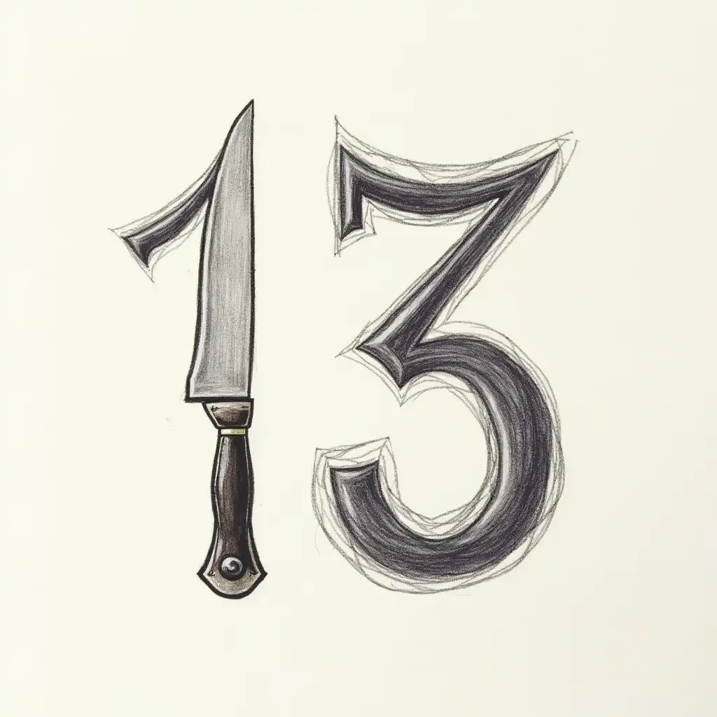 Creative-Drawing-of-Number-13-with-Knife-as-the-Number-1