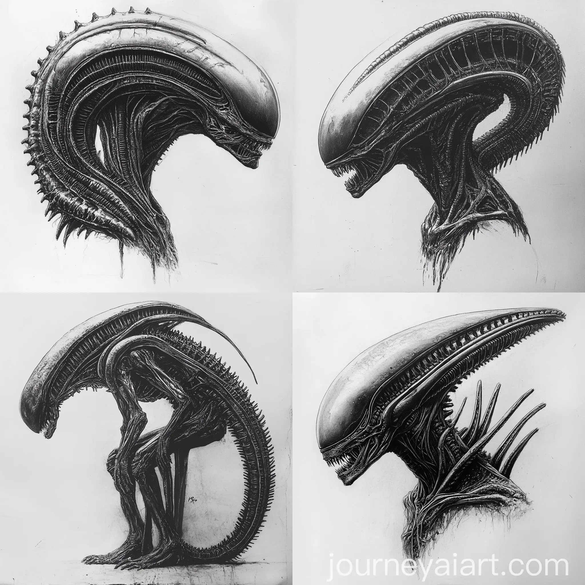 Anthropomorphic-Alien-Creature-Sketch-in-HR-Giger-Style