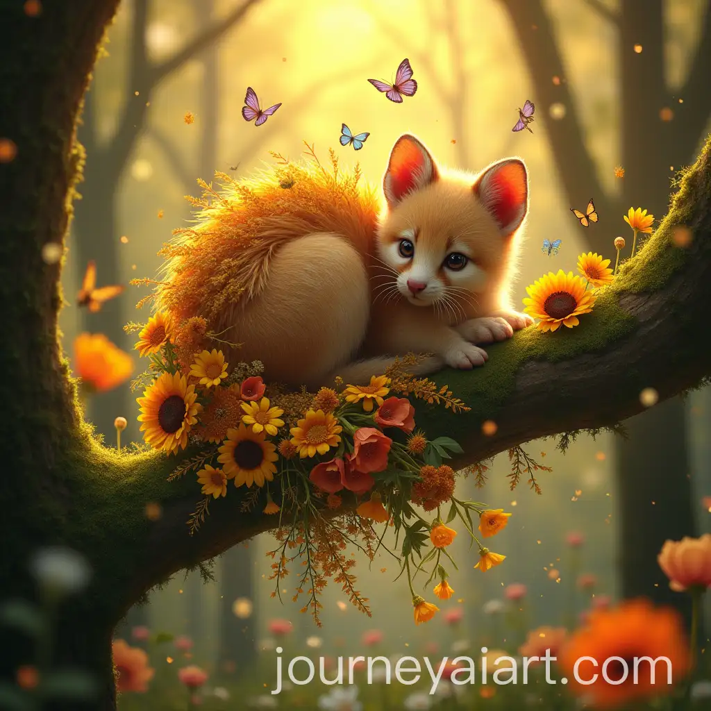 AI-Image-Prompt-ExpansionMagical-Woodland-Creature-with-Enchanted-Floral-Tail-in-Sunlit-Forest