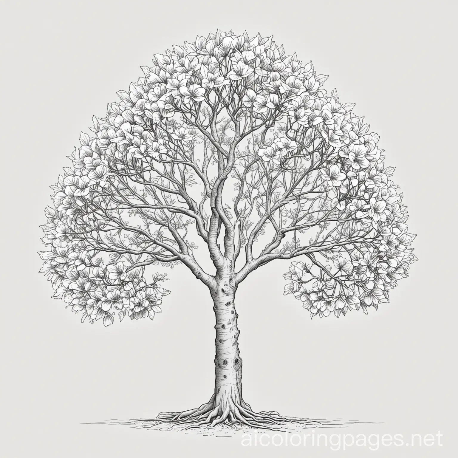 Myrtaceae-Tree-Coloring-Page-Black-and-White-Line-Art