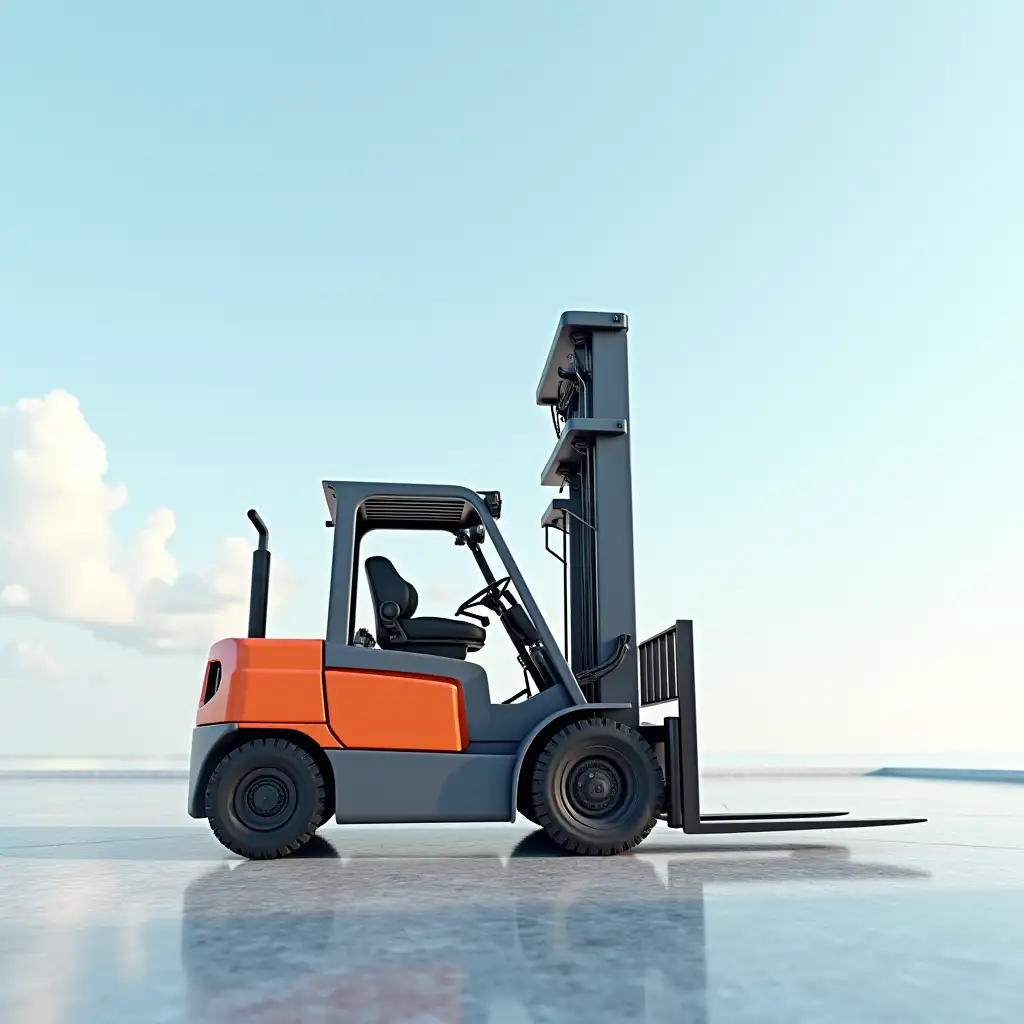 Forklift-on-Marble-Floor-with-Sky-Background