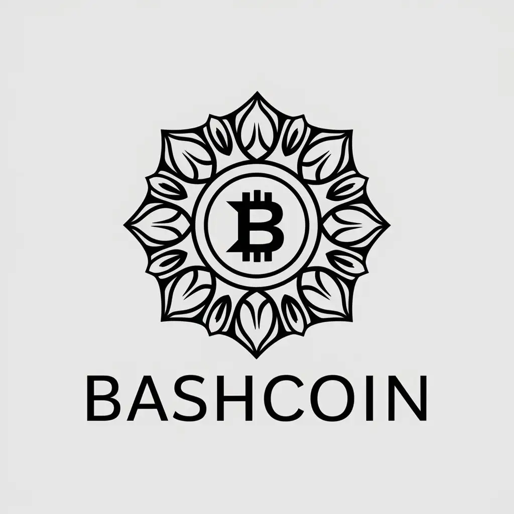 a vector logo design,with the text "BashCoin", main symbol:Cryptocurrency in the style of Bashkir ornaments,Minimalistic,clear background