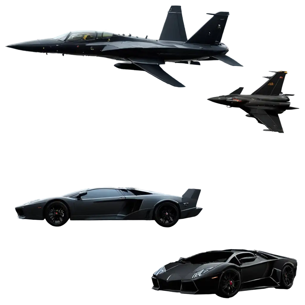 Black-Lamborghini-Murcielago-and-Fighter-Jet-PNG-Image-for-HighQuality-Digital-Design