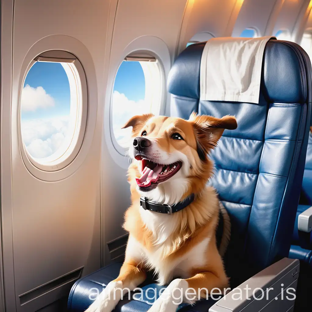 happy dog in the airplane