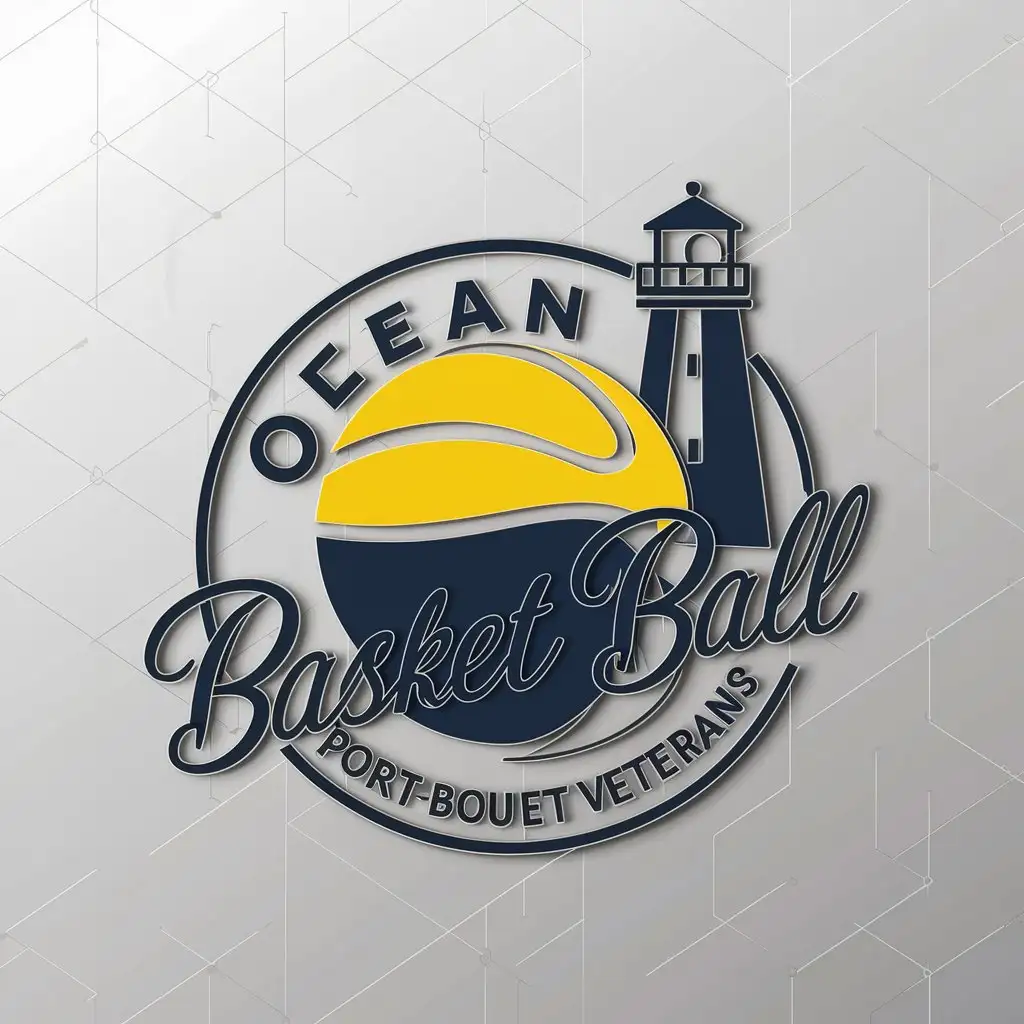 LOGO Design For Ocean Basket Ball Yellow Basketball with Lighthouse Theme