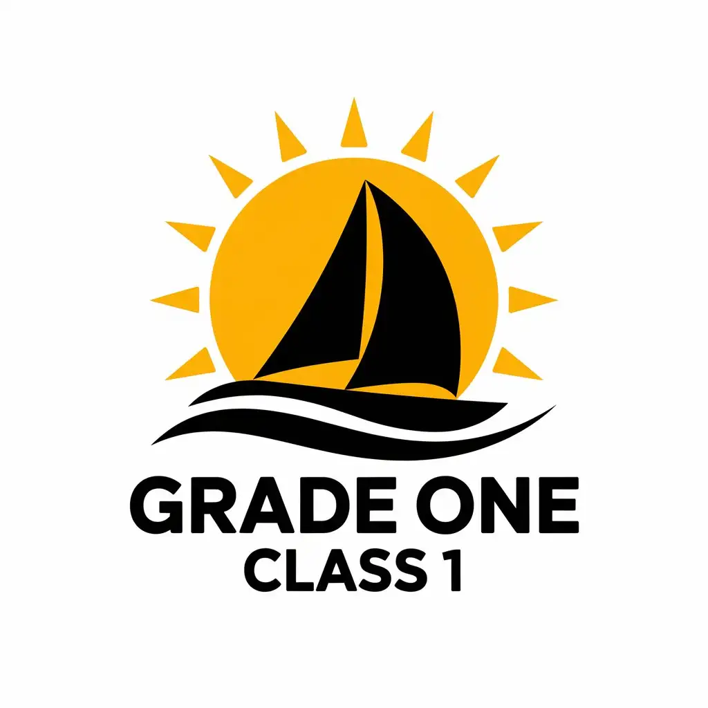 a vector logo design,with the text "grade one class 1", main symbol:1 sailboat sun,Moderate,be used in Education industry,clear background