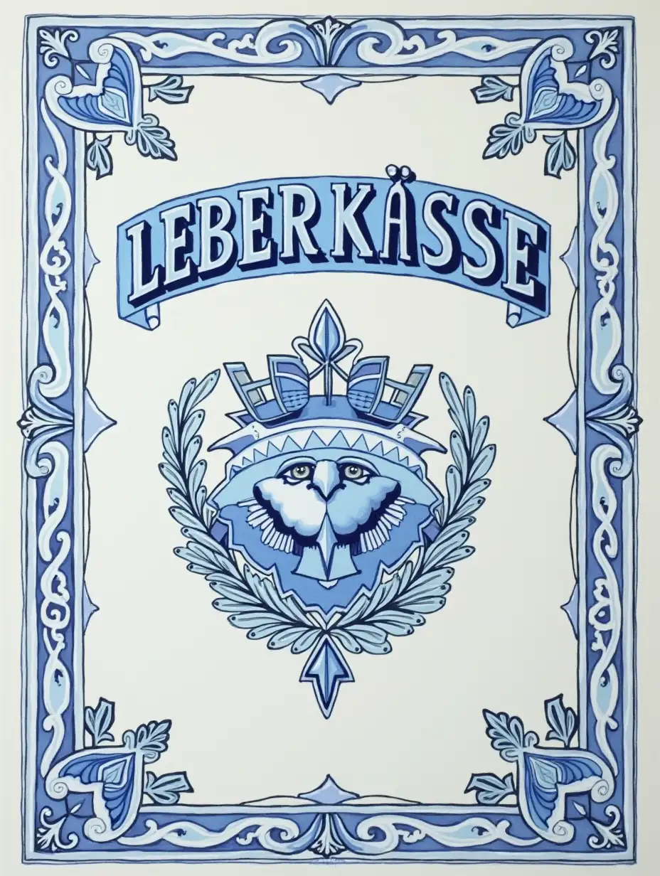 Painted heading , Blue White, main word: LEBERKÄSSE Brötchen