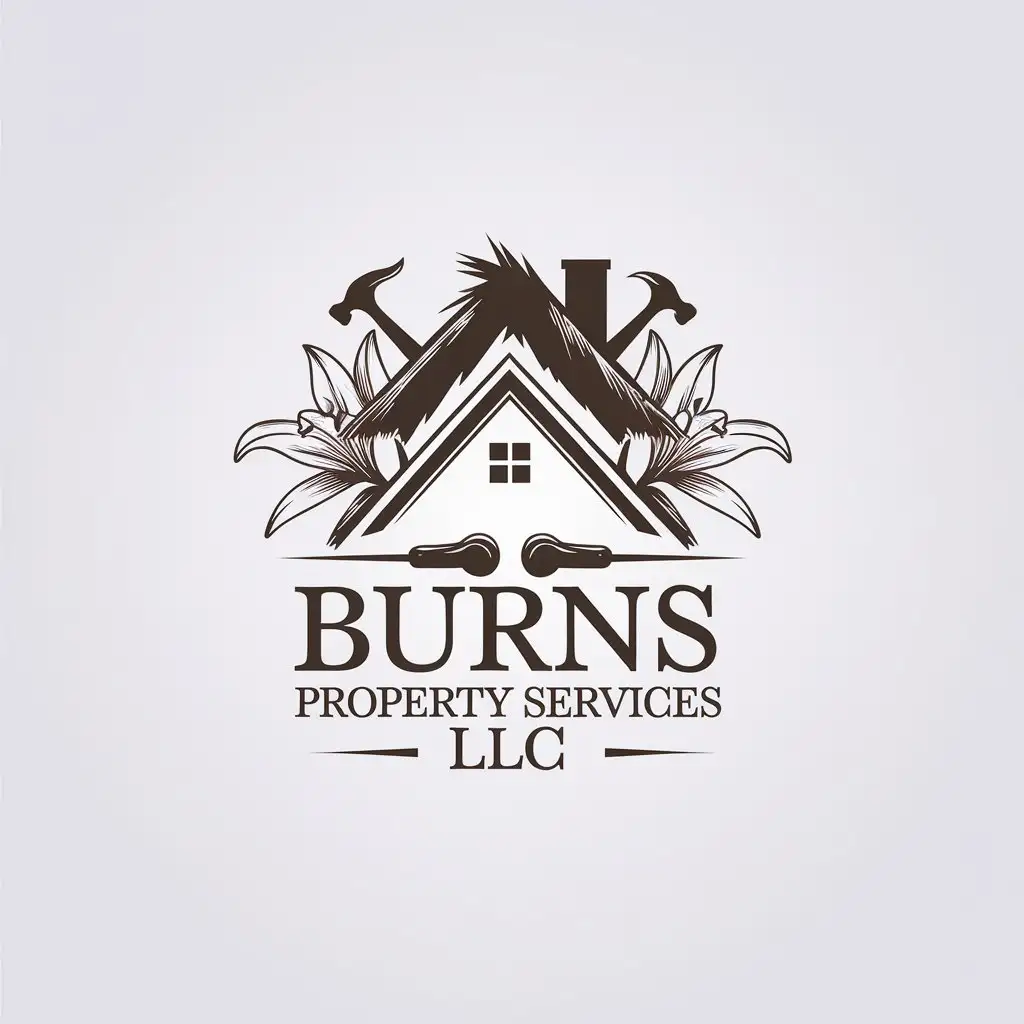 LOGO Design for Burns Property Services LLC House Tool Chimney Flowers with Minimalistic Construction Theme