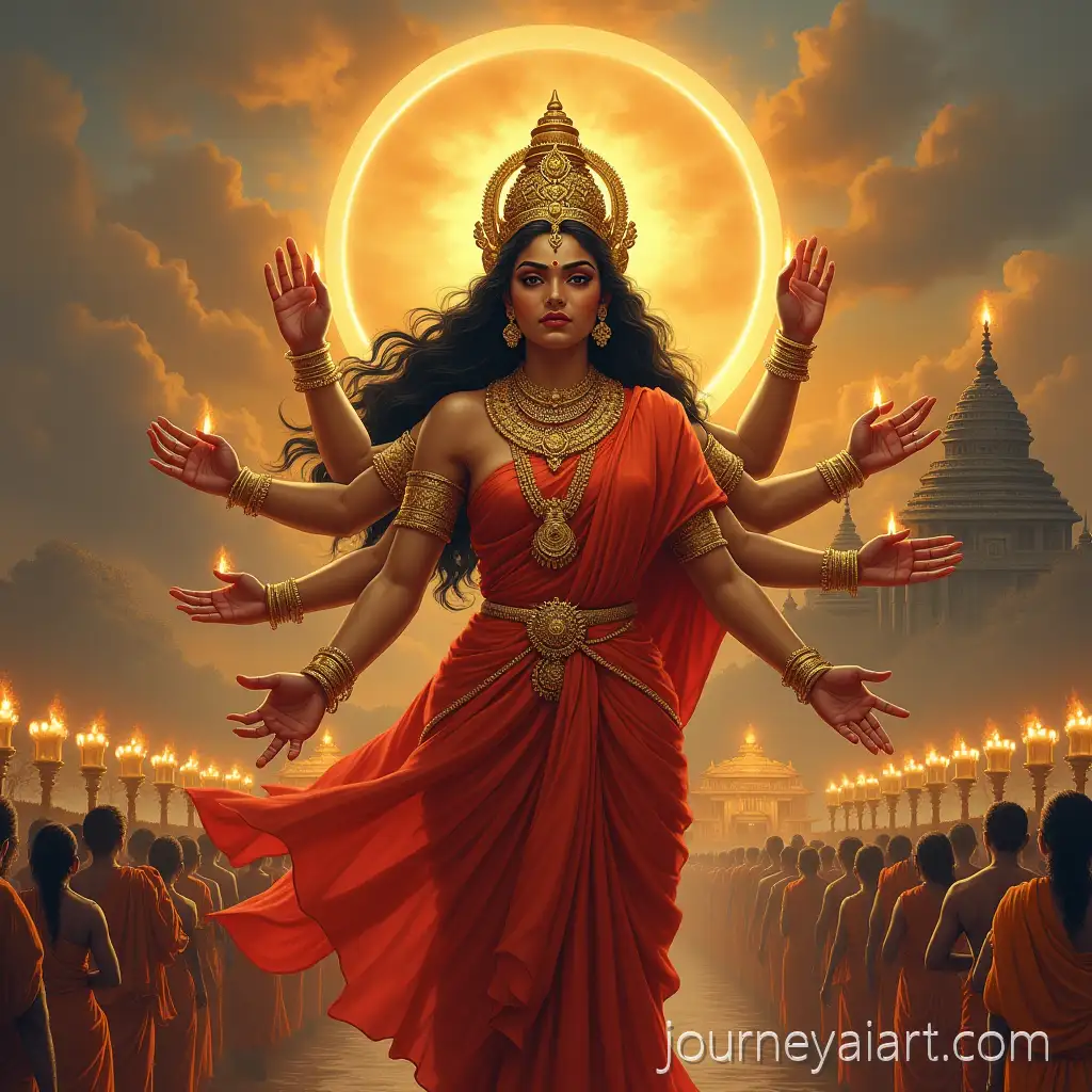 Maa-Kamakhya-Devi-in-Red-Saree-with-Devotees-at-Nilachal-Hill-Temple