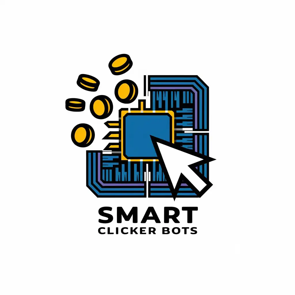 LOGO Design for Smart Clicker Bots Mouse Cursor Processor and Flying Coins Theme