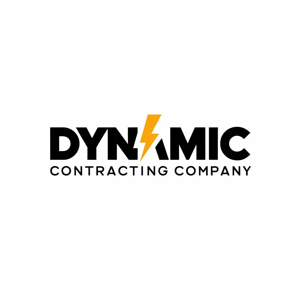 LOGO Design for Dynamic Contracting Company Electric Blue Golden Yellow with Lightning Bolt Symbol